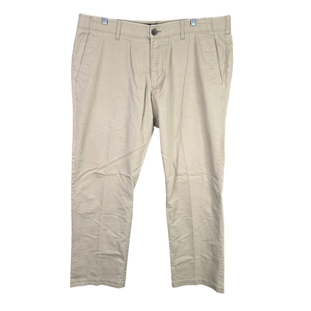 Mens Haggar In Motion Tan Rambler Straight Fit Pants Cotton Blend Size 38X30